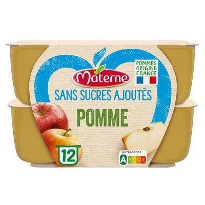 Materne Compote Pomme Sans Sucre Ajoutés en coupelles, 12x100g