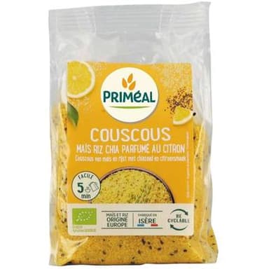 Priméal Couscous Maïs, Riz et Chia bio parfumé au Citron, 300g