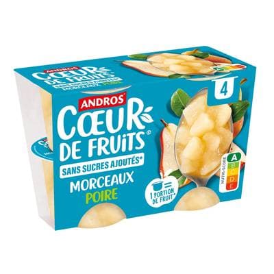 Andros Morceaux de poire sans sucre ajouté, 4x97g