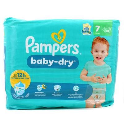 Pampers Couches Bébés Baby-Dry 17+ kg Taille 7, 31 couches