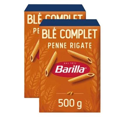 Barilla Integrale Pâtes Penne Rigate au Blé Complet, Lot de 2x500g