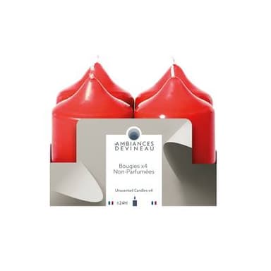 Ambiances Devineau 4 Bougies non parfumée Rouge, 8,5 cm