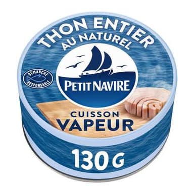 Petit Navire Thon entier au naturel cuisson vapeur, 130g