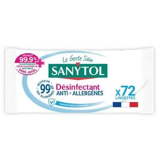 Sanytol Lingettes désinfectantes multi usages anti-allergènes, 72 lingettes
