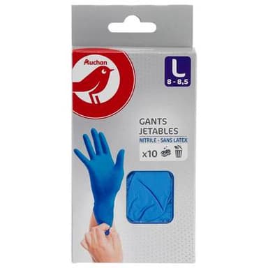 Auchan Gants fins nitrile taille L, 10 gants