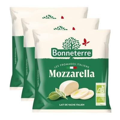 Bonneterre Mozzarella Bio, Lot de 3x100g