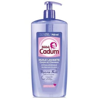 Cadum Huile lavante bébé Corps et Cheveux Hypoallergénique Camomille et Fleur D'Oranger Bonne Nuit, 750ml