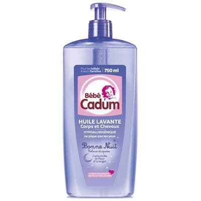 Cadum Huile lavante bébé Corps et Cheveux Hypoallergénique Camomille et Fleur D'Oranger Bonne Nuit, 750ml