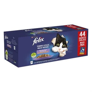 Purina - Félix Sachets en Gelée Tendres Effilés Sélection Mixte 4 variétés pour chat, 44x85g