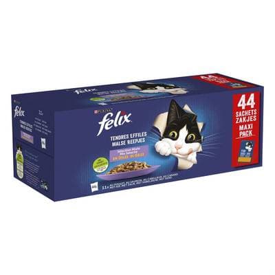 Purina - Félix Sachets en Gelée Tendres Effilés Sélection Mixte 4 variétés pour chat, 44x85g
