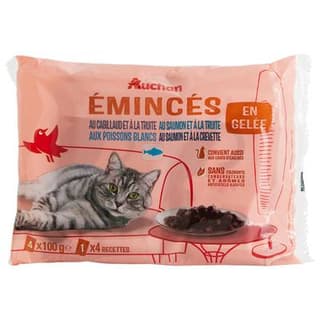 Auchan Sachets émincés en gelée poissons pour chat et chat stérilisé, 4x100g