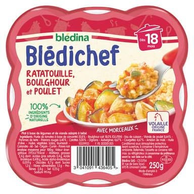 Blédina - Blédi'chef Ratatouille Boulghour et Poulet Assiette Bébé Dès 18 mois, 250g