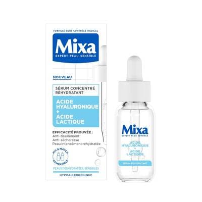 Mixa Sérum Réhydratant Visage Peau Déshydratée et Sensible Hydratation Continue Acide Hyaluronique et Acide Lactique, 30ml