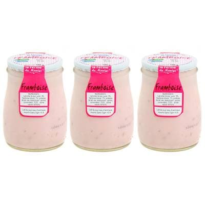 La Ferme du manège Yaourt Framboise au lait entier, Lot de 3x180g