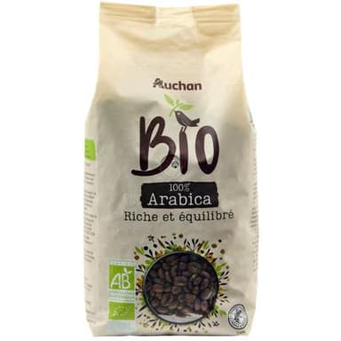 Auchan BIO Café en grains 100% arabica intensité 8 bio, 1kg