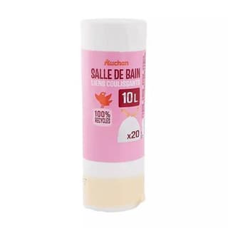 Auchan Sacs poubelle salle de bain à liens coulissants 10L, 20 sacs poubelles