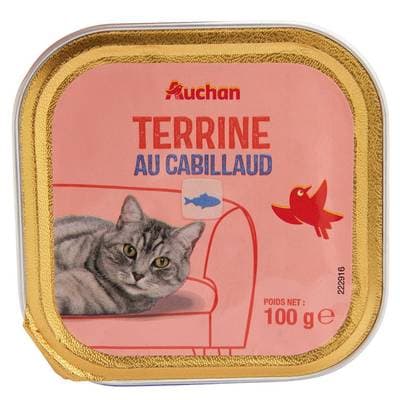 Auchan Pâtée Terrine Cabillaud Chat, 100g