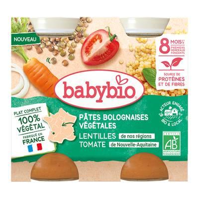Babybio - Pâte Bolognaise Végétale Bio - Lentilles et Tomates Pot Bébé Dès 8 mios
