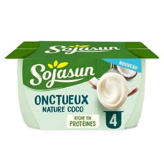 Sojasun Yaourt soja onctueux nature coco enrichi en proteines, 4x100g