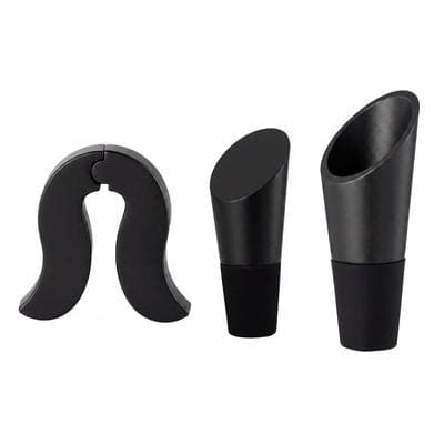 Point virgule Set à vin avec coupe-capsule, bouchon à vin et bec verseur noir, 1 set