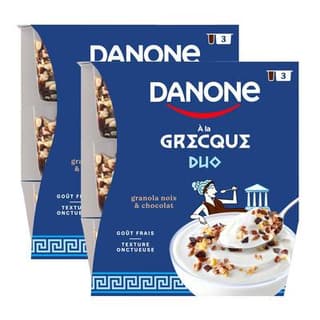 Danone Yaourts à la Grecque Duo Granola aux Noix et Chocolat Noir, Lot de 2 - 3x100g