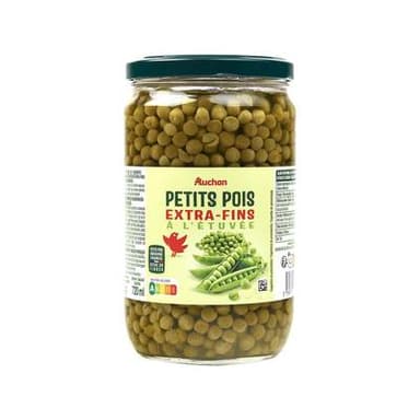 Auchan Petits pois extra fins à l'étuvée en bocal, 445g