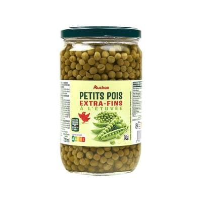 Auchan Petits pois extra fins à l'étuvée en bocal, 445g