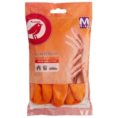 Auchan Gants de ménage ultra-résistant doublure coton taille M, 1 paire