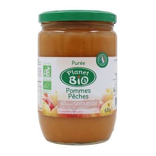 Planet Bio Purée pomme pêche bio sans sucres ajoutés, 630g