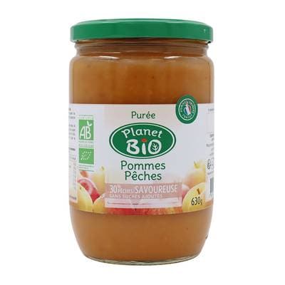 Planet Bio Purée pomme pêche bio sans sucres ajoutés, 630g
