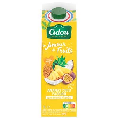 Cidou Jus ananas coco passion sans sucres ajoutés, 1L
