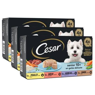César Barquettes en gelée délicate 4 variétés pour chien Senior, Lot de 3 - 4x150g