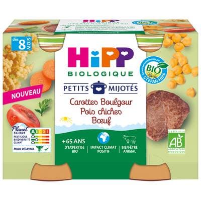 Hipp - Petits Mijotés Carottes Boulgour Pois Chiches Bœuf Bio Pot Bébé Dès 8 Mois, 2x190g