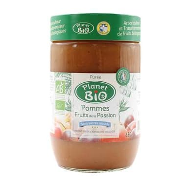 Planet Bio Purée Pomme Fruits de la passion bio sans sucres ajoutés, 630g