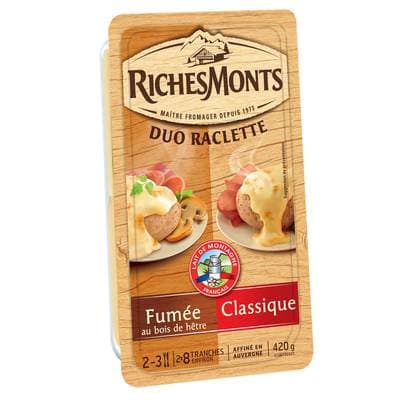 Richesmonts Fromage raclette duo nature et fumé, 420g