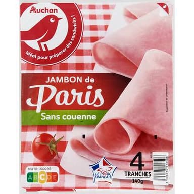 Auchan Jambon de Paris Sans Couenne, 4 tranches - 140g
