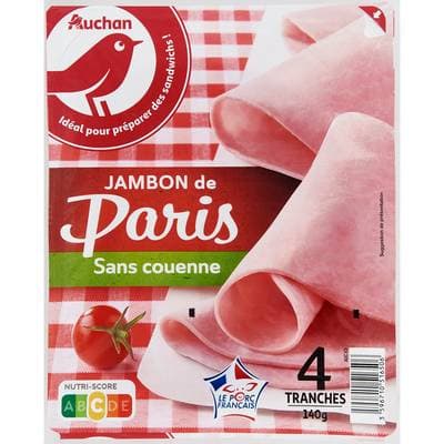 Auchan Jambon de Paris Sans Couenne, 4 tranches - 140g