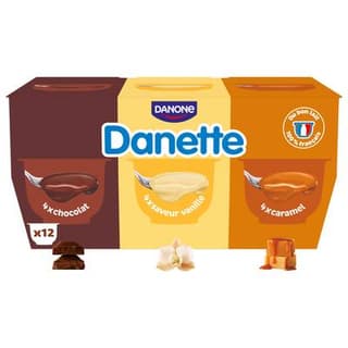 Danette Crème dessert chocolat caramel vanille, 12x115g