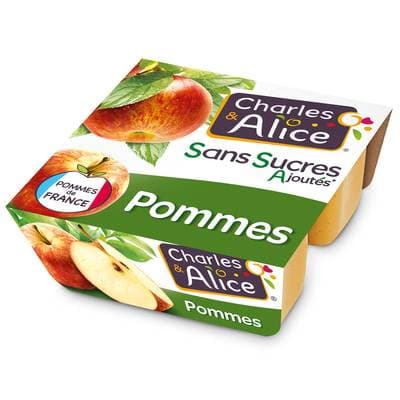 Charles et Alice Pomme nature sans sucre ajouté, 4x100g