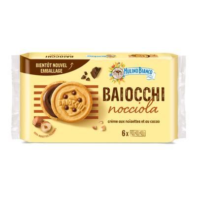Mulino Bianco - Biscuits Baiocchi snack fourrés à la crème aux noisettes et au cacao
