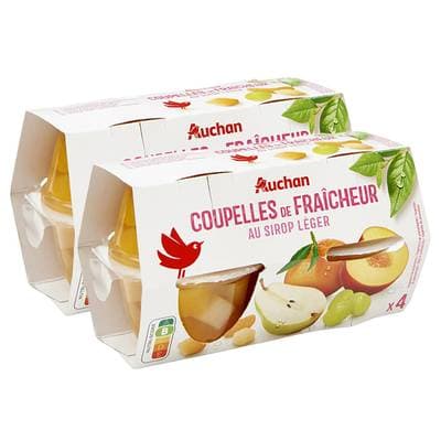 Auchan Coupelles de fraîcheur au sirop léger x4, Lot de 2x260g