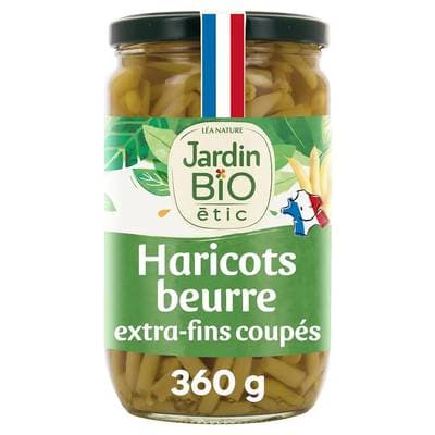 Jardin Bio Etic Haricots beurre extra fins coupés bio en bocal, 360g