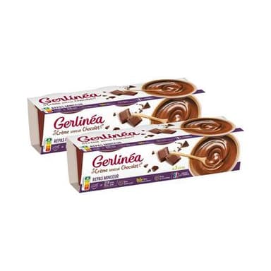 Gerlinéa 3 Coupelles crème saveur chocolat -37% de sucres en moins, Lot de 2 - 3x200g