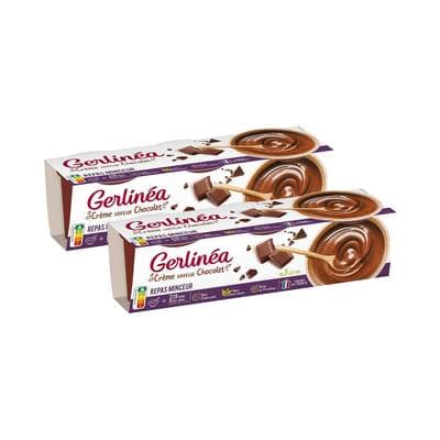 Gerlinéa 3 Coupelles crème saveur chocolat -37% de sucres en moins, Lot de 2 - 3x200g