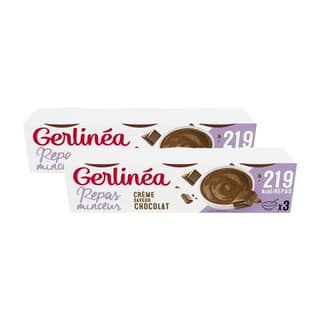 Gerlinéa 3 Coupelles crème saveur chocolat -37% de sucres en moins, Lot de 2 - 3x200g