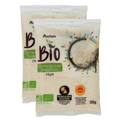 Auchan BIO Parmigiano reggiano râpé Bio AOP, Lot de 2x50g