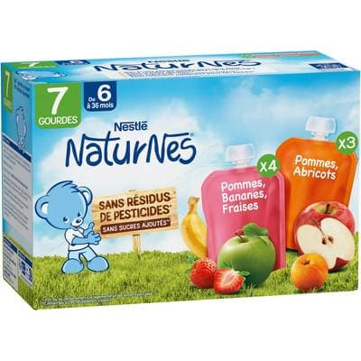 Nestlé - Naturnes Multipack aux Fruits Gourdes Bébé Dès 6 mois, 7x90g