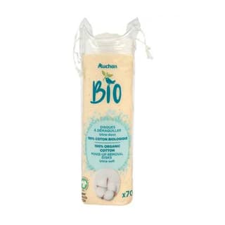 Auchan Cotons disques à démaquiller bio ultra-doux, 70 cotons