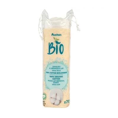 Auchan Cotons disques à démaquiller bio ultra-doux, 70 cotons