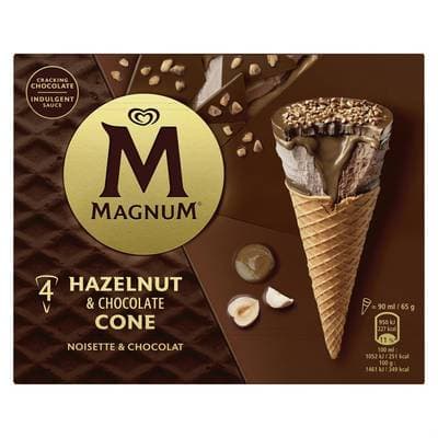 Magnum Cône noisette chocolat, 4 cônes - 260g